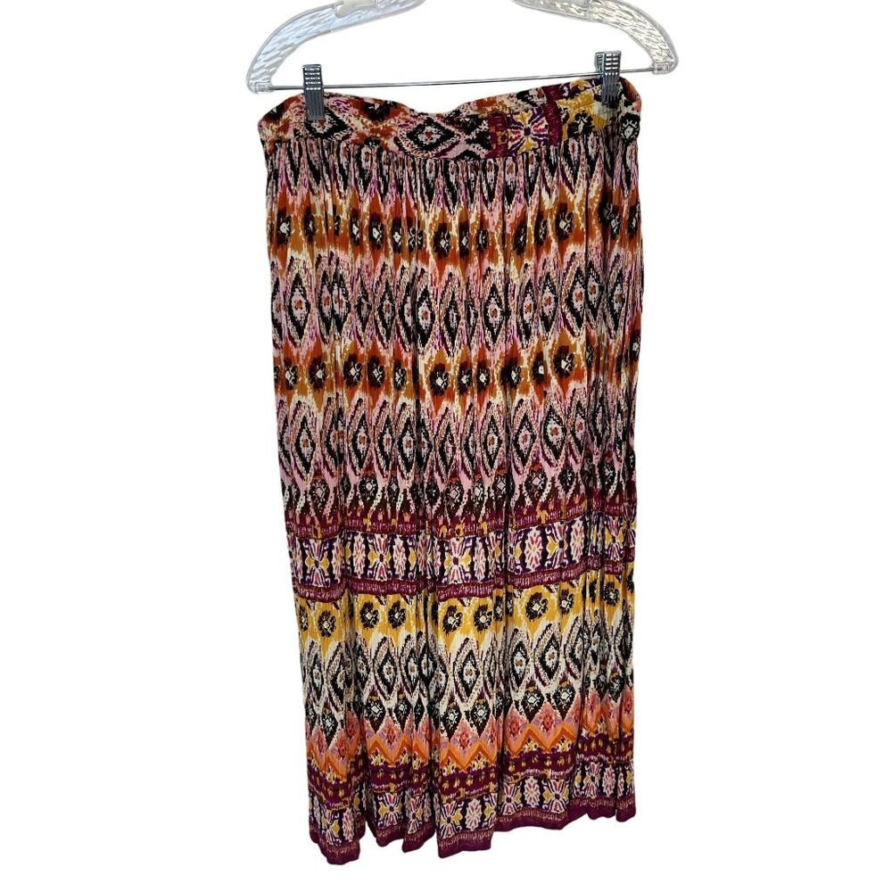 Womens Boho Maxi Full Skirt Multicolored India Orange Brown Western XL Chaundry